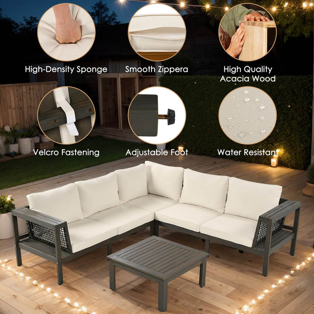 4-Piece Acacia Wood Outdoor Patio Sofa Seating Set - Omega Lifestyles