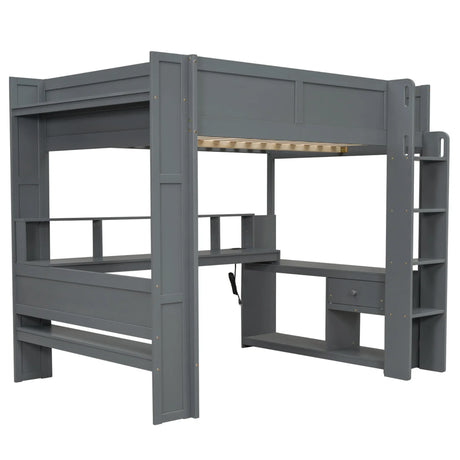 Full Wood Gaming Loft Bed Frame With Desk LED Charging Station - Omega Lifestyles