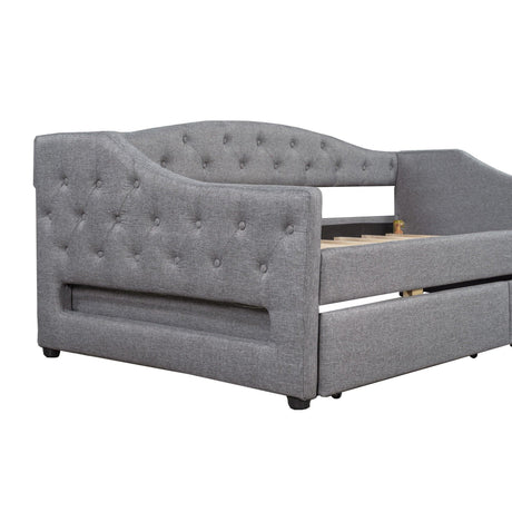 Twin XL Linen Upholstered Daybed With LED Lighting And Drawers - Omega Lifestyles