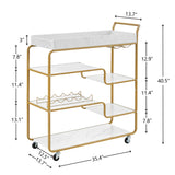 Gold Two-Tier Metal Bar Cart With Wine Rack and Wheels - Omega Lifestyles