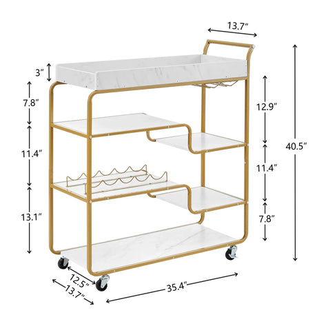 Gold Two-Tier Metal Bar Cart With Wine Rack and Wheels - Omega Lifestyles