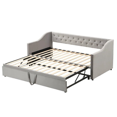 Twin Upholstered Velvet Daybed With Pop-Up Trundle - Omega Lifestyles