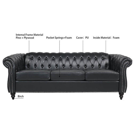 Chesterfield Three Seater Sofa With Soft PU Leather Upholstery - Omega Lifestyles