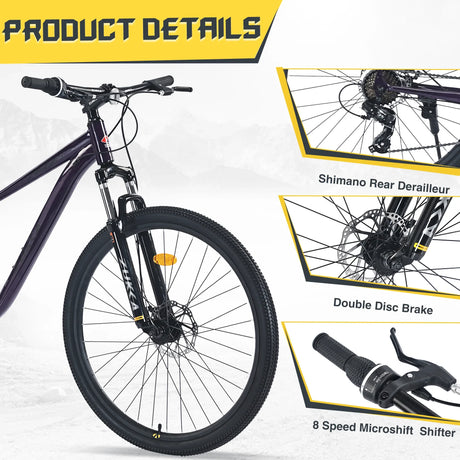 27.5-Inch 8-Speed Steel Frame Mountain Bike With Suspension - Omega Lifestyles