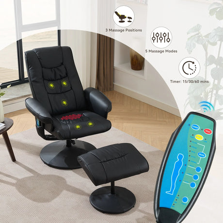 PU Leather Recliner Chair With Ottoman Heated Massage - Omega Lifestyles