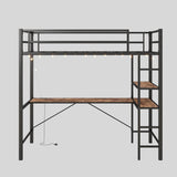 Twin Metal Loft Bed Frame With L-Shaped Desk And Charging