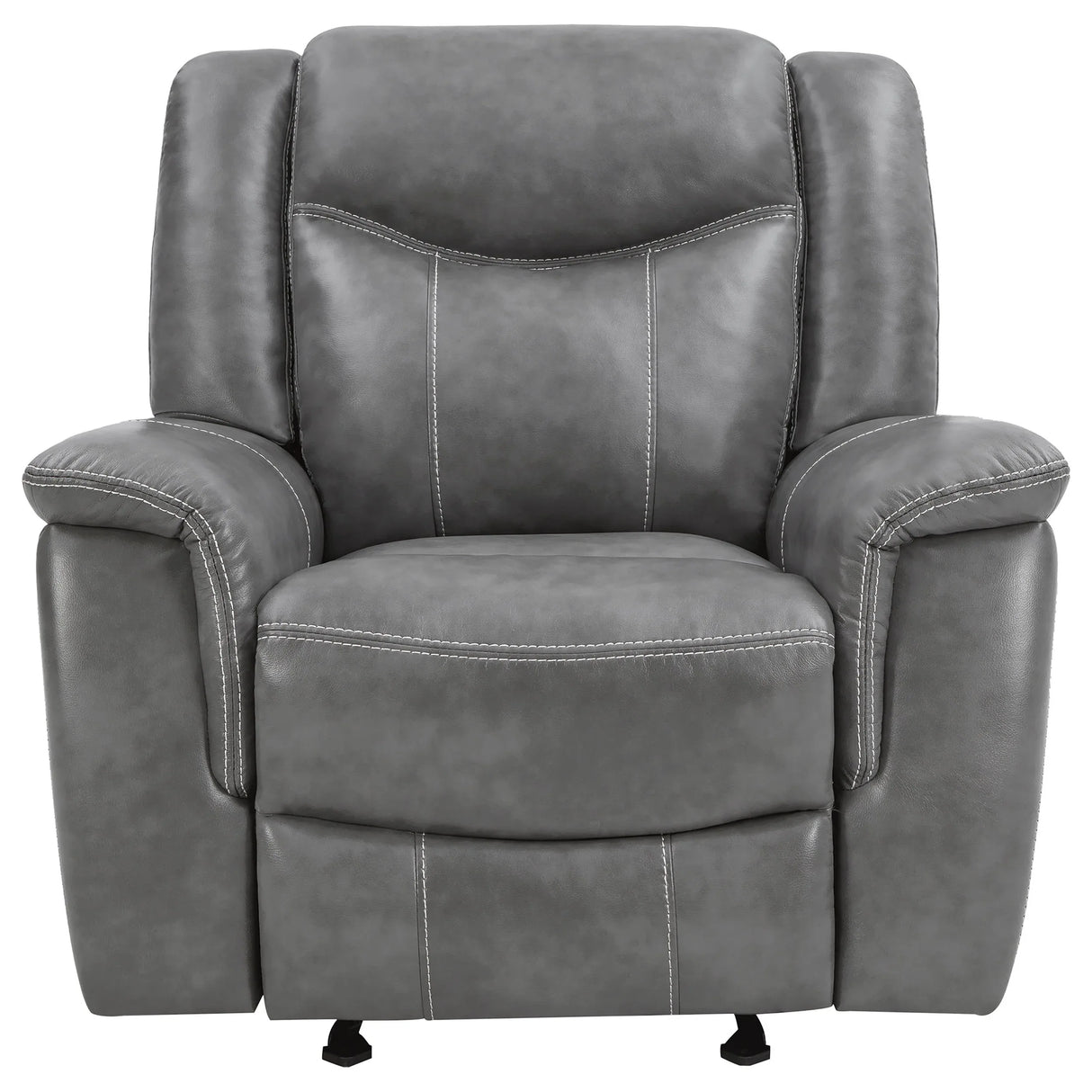 Grey Upholstered Faux Leather Padded Arm Glider Recliner - Omega Lifestyles