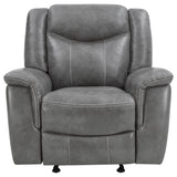 Grey Upholstered Faux Leather Padded Arm Glider Recliner - Omega Lifestyles
