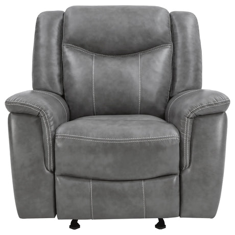 Grey Upholstered Faux Leather Padded Arm Glider Recliner - Omega Lifestyles