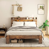 King Wood Platform Bed Frame With Storage USB Charging