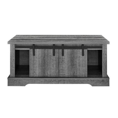 Rustic Grey MDF Sliding Barn Door Coffee Table - Omega Lifestyles