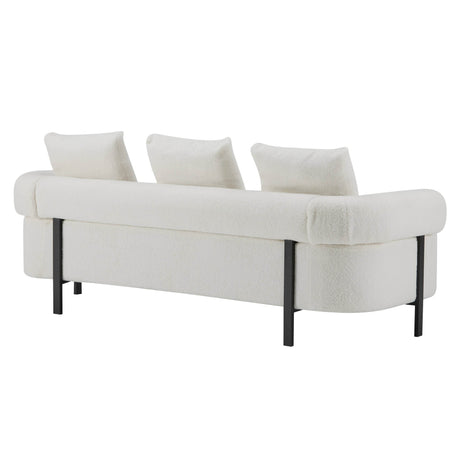 Modern 3-Seater Beige Boucle Upholstered Sofa With Pillows - Omega Lifestyles
