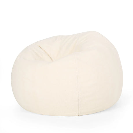 Cream Fabric Foam Filled Rounded Bean Bag Chair - Omega Lifestyles