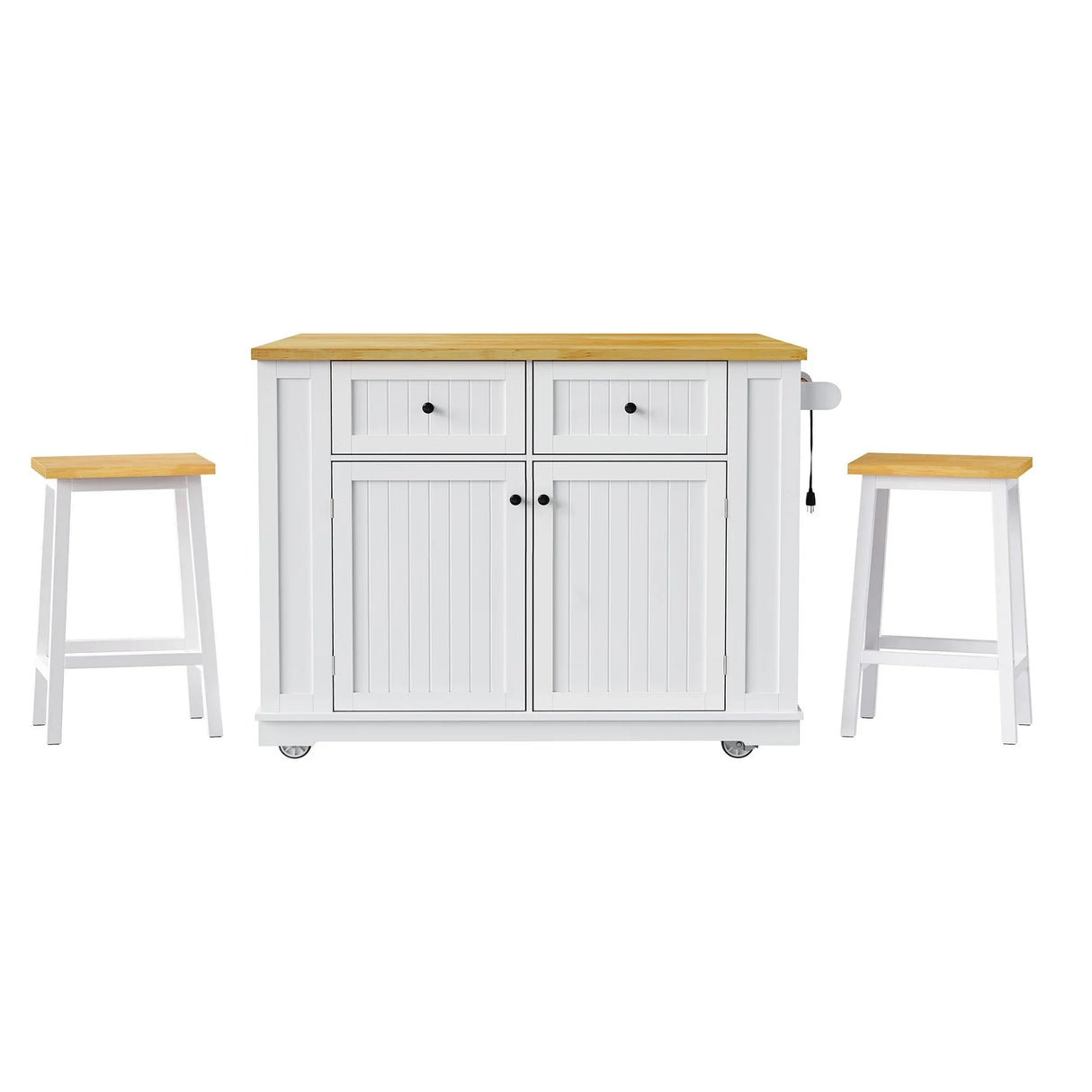 48-Inch Classic Kitchen Island With 2 Bar Stools and Power Outlet - Omega Lifestyles
