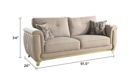 Contemporary Velvet Upholstered Solid Wood Sofa With Gold Accents - Omega Lifestyles
