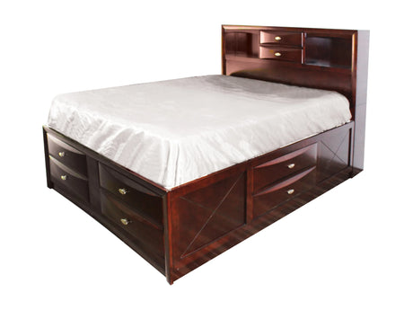 Espresso Finish Storage Bed With Bookcase Headboard - Omega Lifestyles