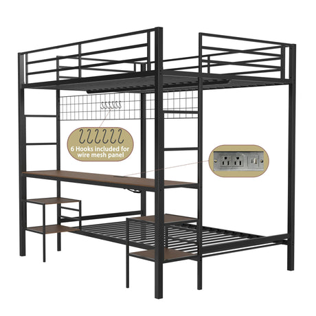 Full Over Twin Metal Bunk Bed With Desk Charging Station - Omega Lifestyles