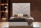 Contemporary Queen White Velvet Upholstered Wood Bed Frame