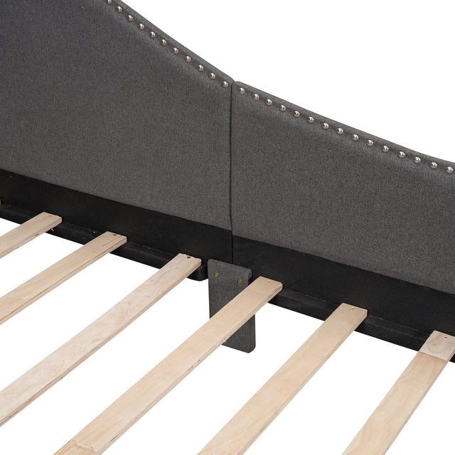 Twin Upholstered Linen Wood Frame Daybed With Armrest - Omega Lifestyles