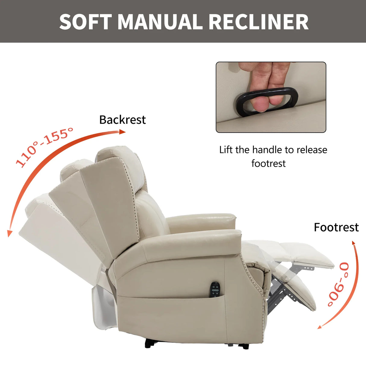 Beige Faux Leather Manual Recliner Chair With Massage - Omega Lifestyles