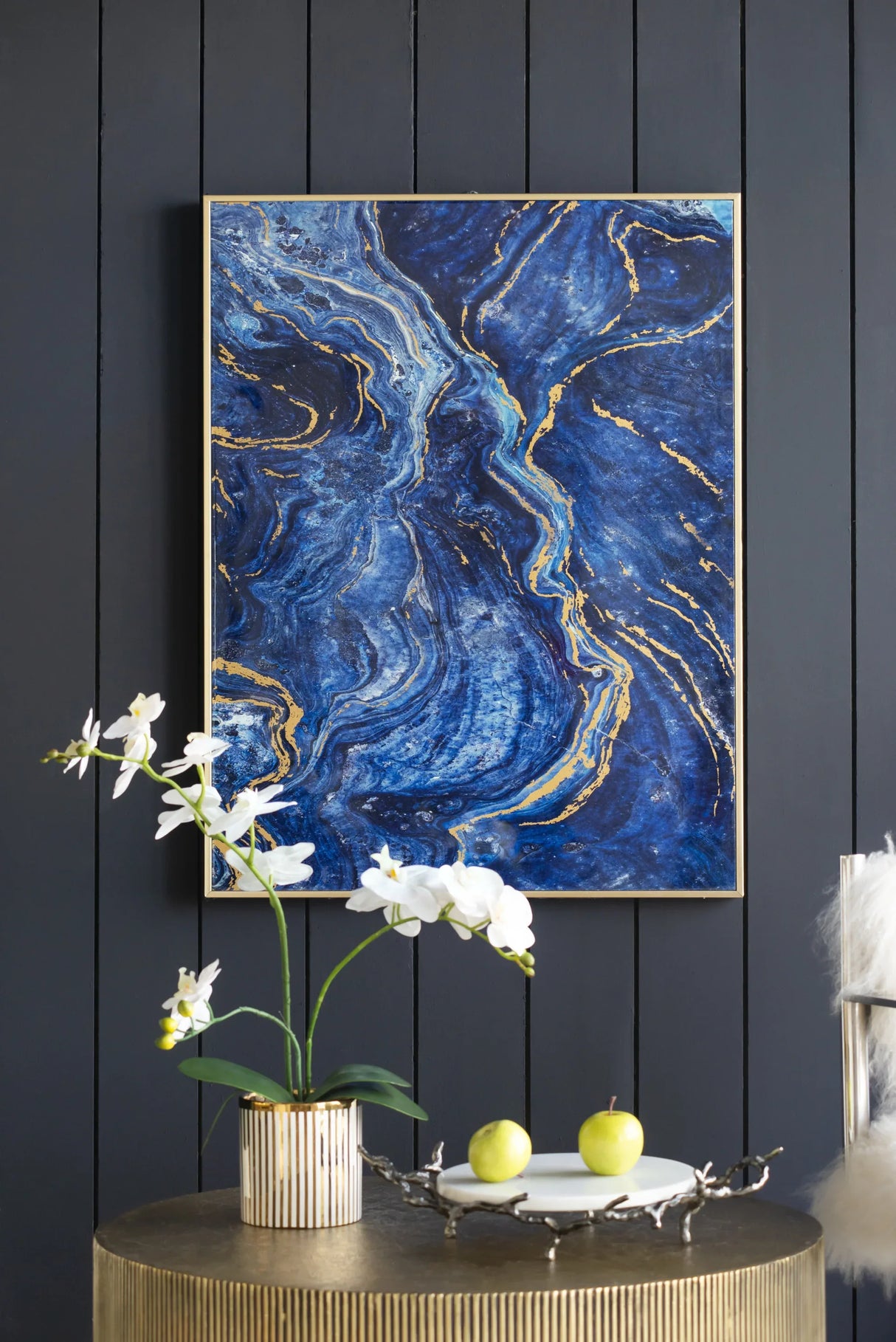 Set Of 2 Blue And Gold Framed Art Panels - Omega Lifestyles