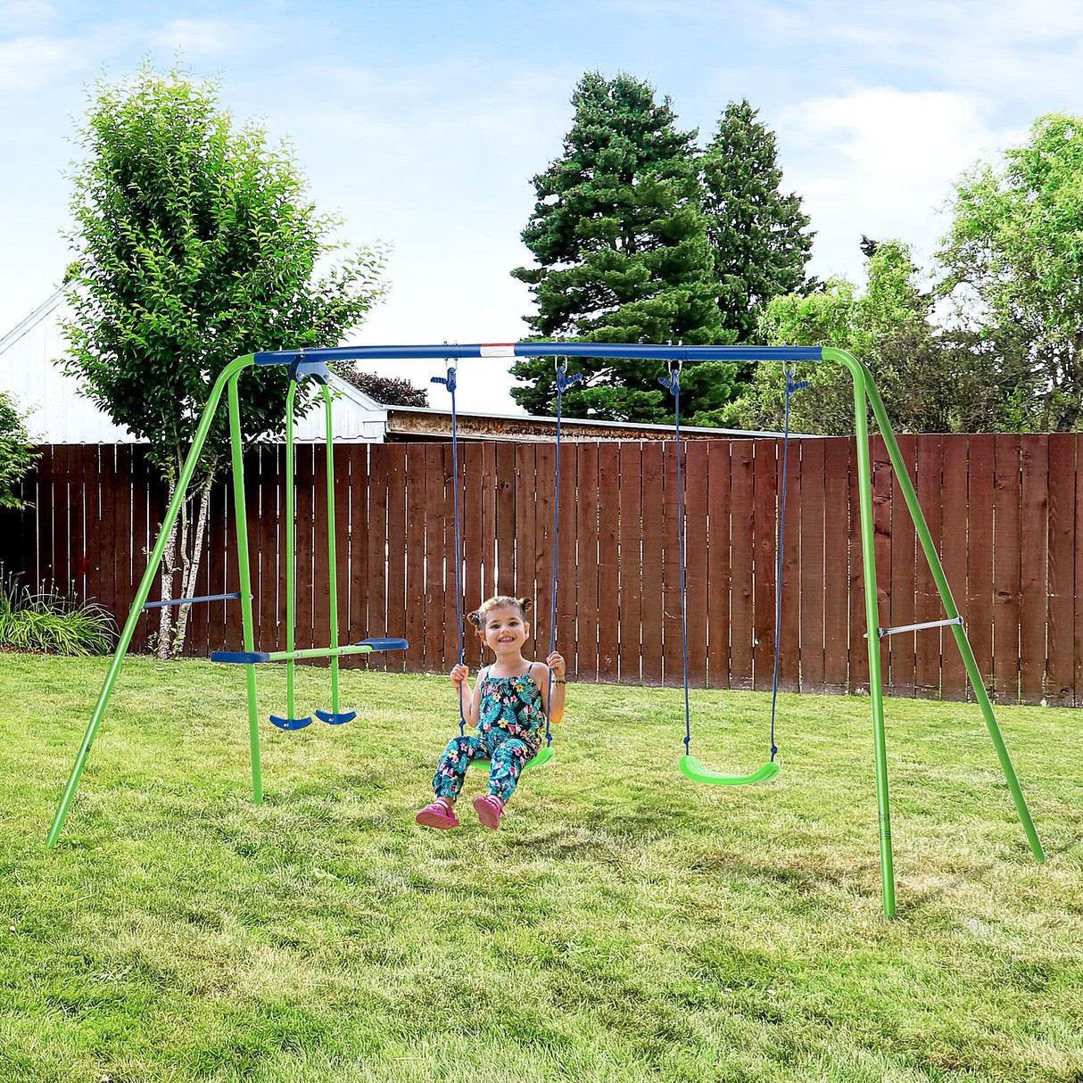 Metal Kids Swing Set With Glider And Adjustable Height - Omega Lifestyles