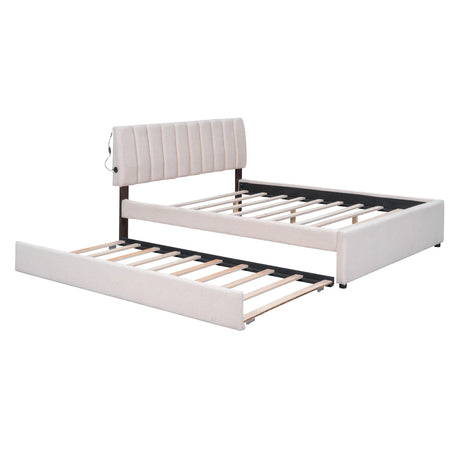 Queen Teddy Fleece Upholstered Platform Bed With Trundle - Omega Lifestyles