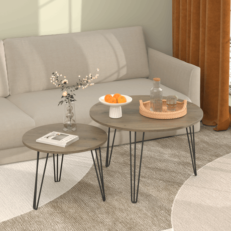 Set of 2 Rustic Brown Round Nesting Coffee Tables - Sleep Galleria