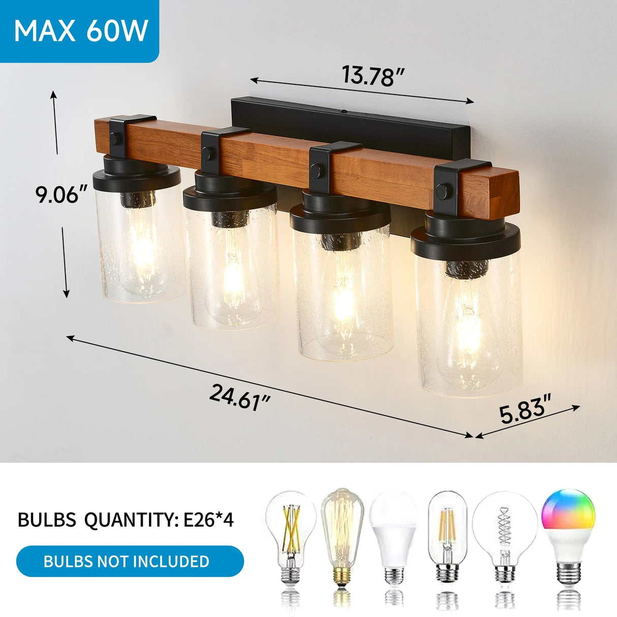 Matte Black Wooden Glass Shade 4-Light Ceiling Lamp - Omega Lifestyles