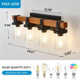 Matte Black Wooden Glass Shade 4-Light Ceiling Lamp - Omega Lifestyles