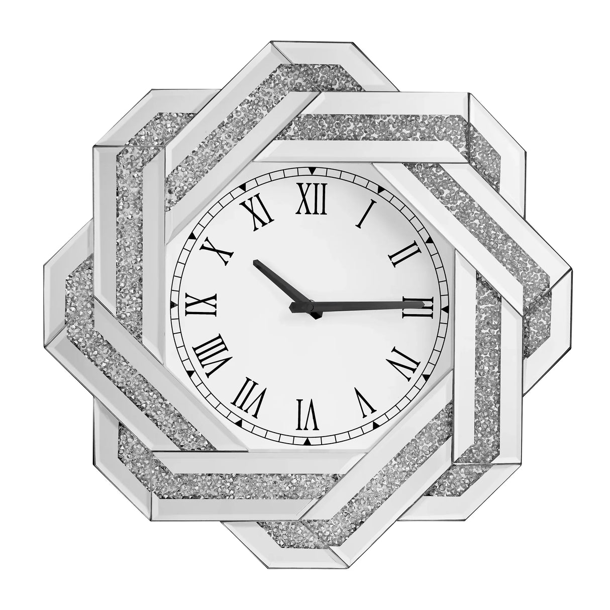 20-Inch Silver Mirrored Art Deco Wall Clock With Roman Numerals - Omega Lifestyles