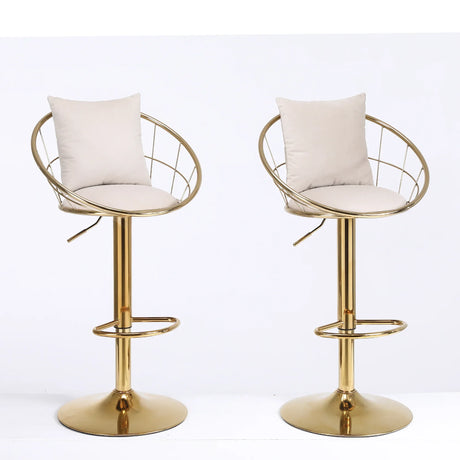 Set Of 2 Off-White Velvet 360-Degree Rotation Bar Chairs - Omega Lifestyles