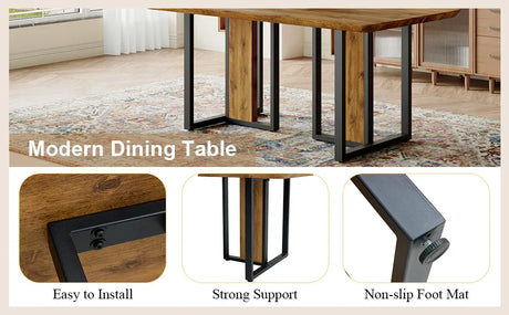 Wood-Textured MDF Dining Table Set With 4 Fabric Chairs - Omega Lifestyles