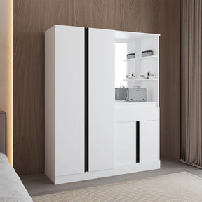 Modern White MDF Armoire With Double Doors and Shelving - Omega Lifestyles