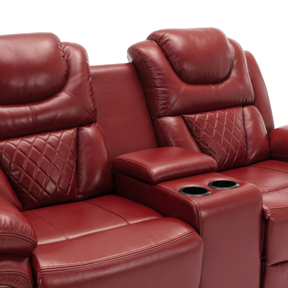 Wine Red Faux Leather Manual Recliner Sofa Set With LED Strip - Omega Lifestyles