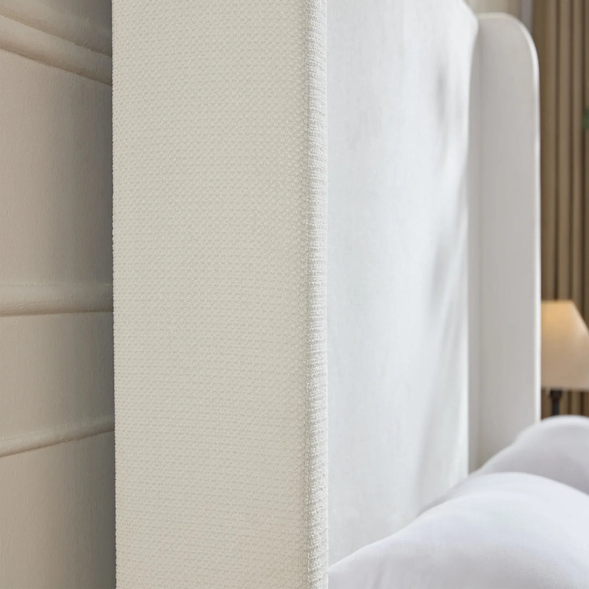 Queen Contemporary Cream White Chenille Upholstered Bed Frame - Omega Lifestyles