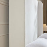 Queen Contemporary Cream White Chenille Upholstered Bed Frame - Omega Lifestyles