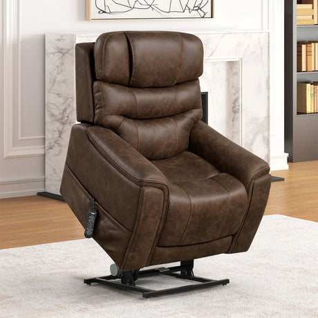 Transitional Walnut Fabric Dual Motor Lift Massage Chair - Omega Lifestyles