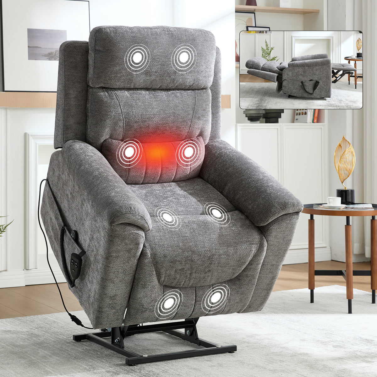 Medium-Firm Power Lift Recliner Chair With Massage Heat