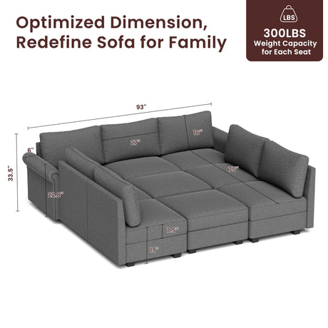 Modern 7-Seater U-Shaped Modular Memory Foam Sofa - Omega Lifestyles