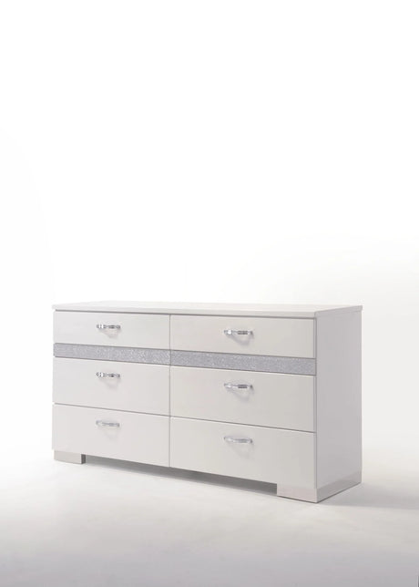 White Synthetic Wood Modern Six-Drawer Jewelry Organizer Dresser - Omega Lifestyles