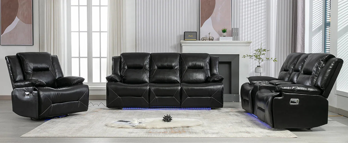 Manual Black Leather Gel Recliner Chair With LED Light Strip - Omega Lifestyles