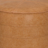 Distressed Brown Vegan Faux Leather Round Pouf - Omega Lifestyles