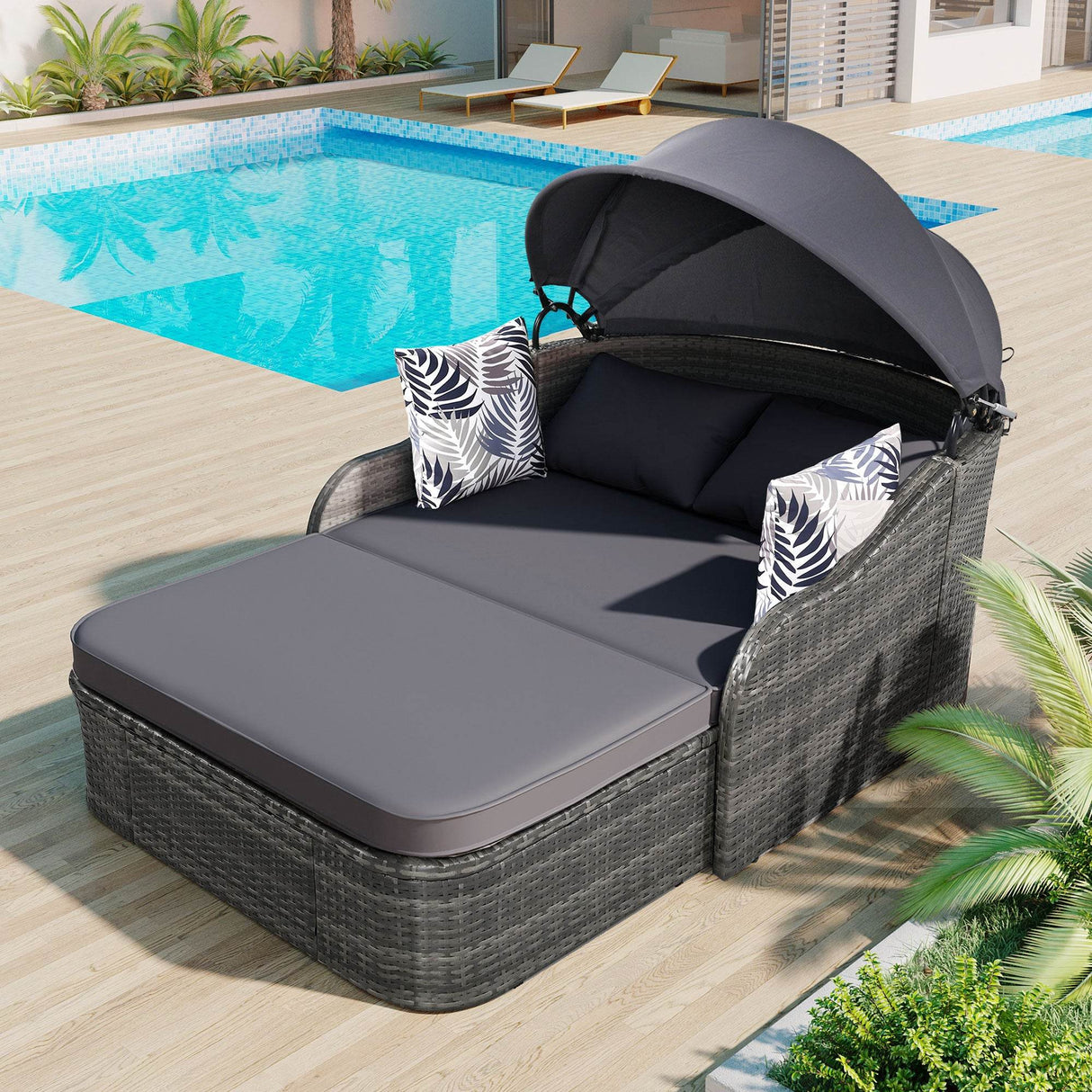 Outdoor PE Rattan Adjustable Canopy Double Sunbed - Omega Lifestyles