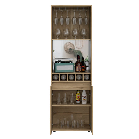 Light Oak 71-Inch Bar Cabinet With Wine Glass Rack - Omega Lifestyles