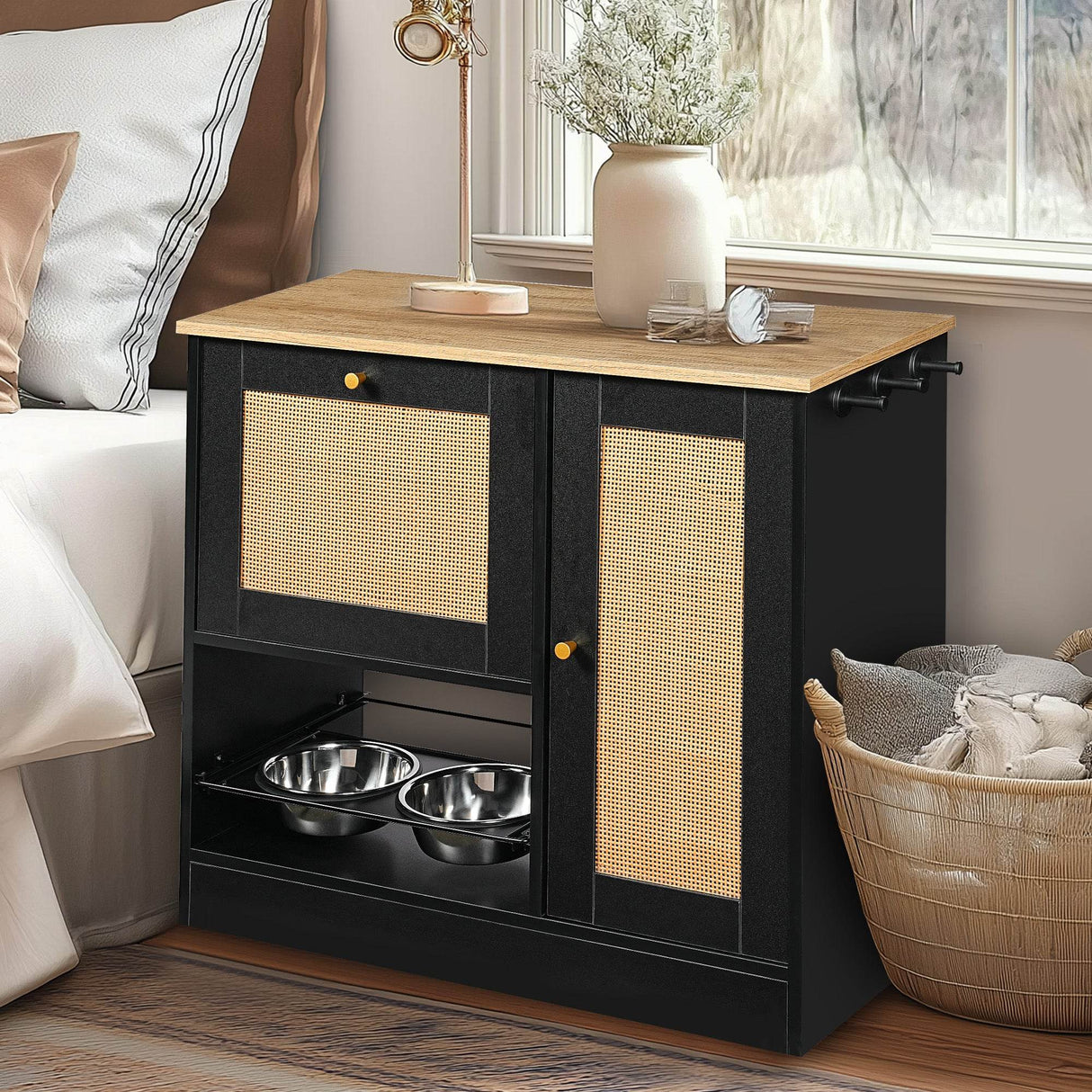 Pet Feeding Station With 2 Elevated Bowls And Storage - Sleep Galleria