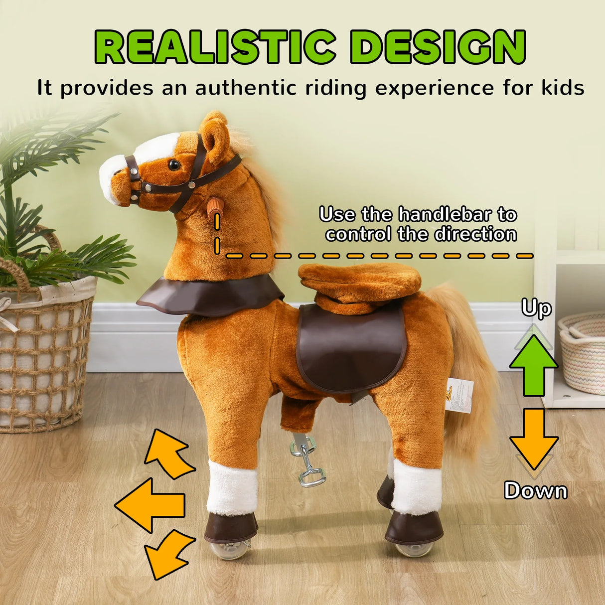Kids Plush Ride-On Horse Toy With Neighing Sound - Omega Lifestyles