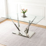Modern Glass Dining Table With Stainless Steel Base Set - Omega Lifestyles