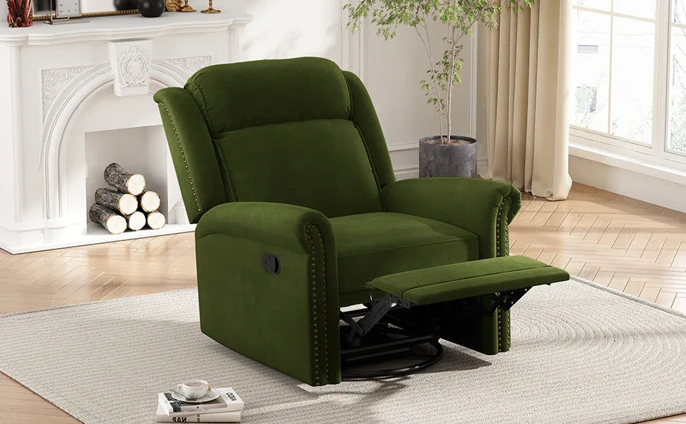 Modern Velvet Adjustable Backrest Swivel Recliner Chair - Omega Lifestyles