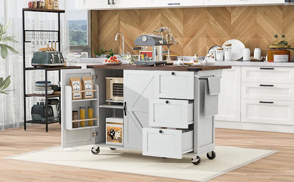 Farmhouse Kitchen Island Cart With Power Outlet - Omega Lifestyles